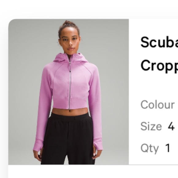 Lululemon Full-Zip Cropped Hoodie , Size 4 , Dahlia Mauve - Picture 1 of 8